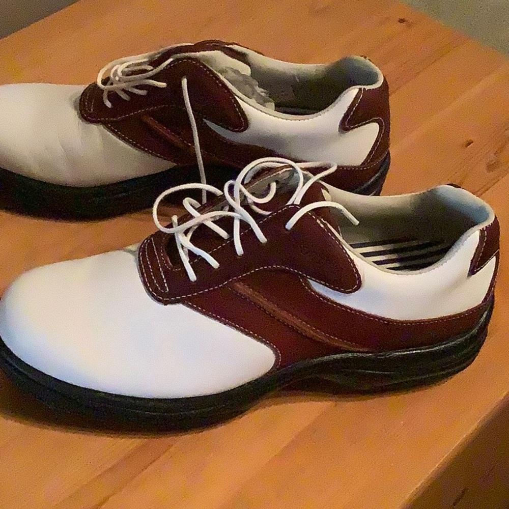 FootJoy White and Brown Athletic Golf Shoes with Classic Design